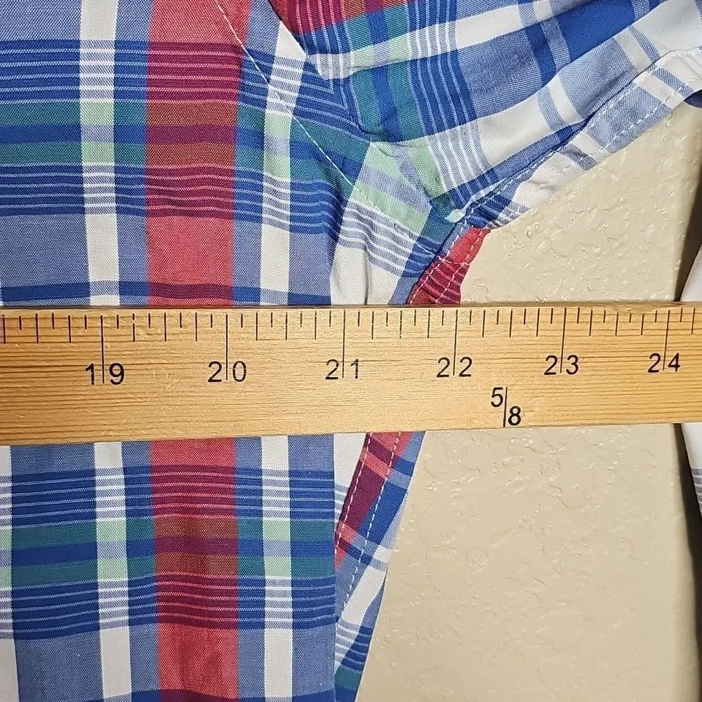 J. Crew Slim Untucked Blue and Red Plaid Long Sleeve Casual Button Down Shirt‎ L